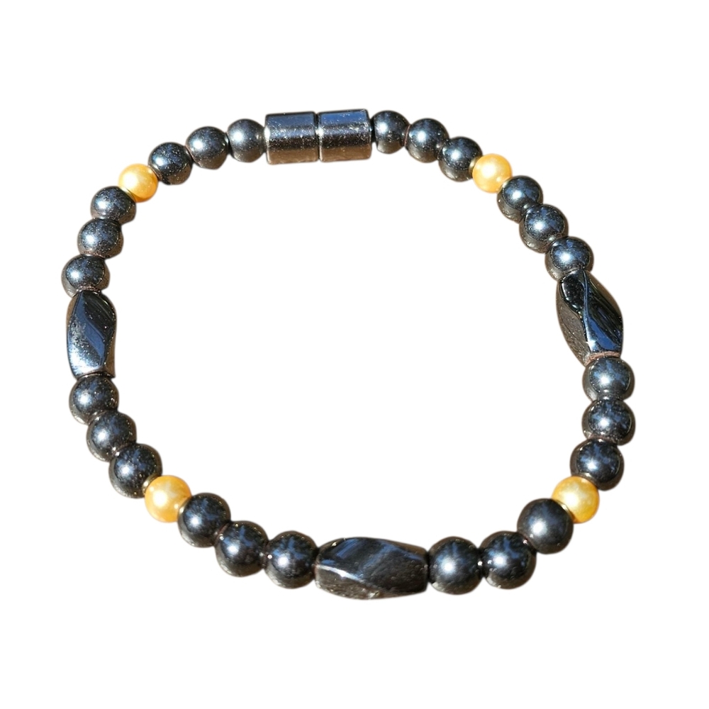 Hematite & Pearl Magnetic Closure Bracelet 8"